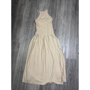 Free People FP Beach Sleeveless Dress Beige Side Slit, Elastic, Small